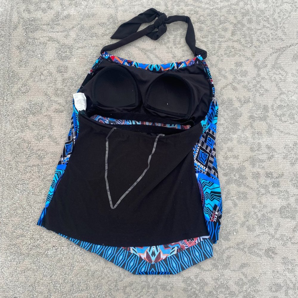 Aqua Green Blue Geometric Tankini Top Size Small Halter NWT - Picture 4 of 10